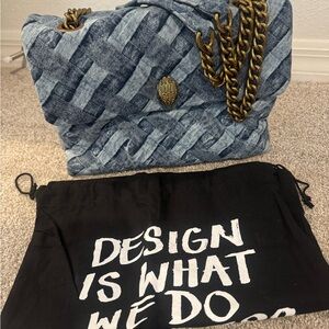 Kurt Geiger Blue Woven Denim-Effect Shoulder Bag with Brass Chain